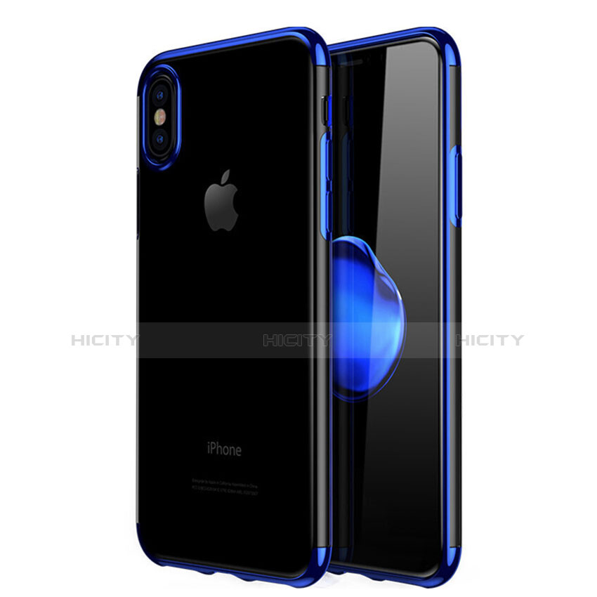 Silikon Schutzhülle Ultra Dünn Tasche Durchsichtig Transparent V02 für Apple iPhone X Blau Plus