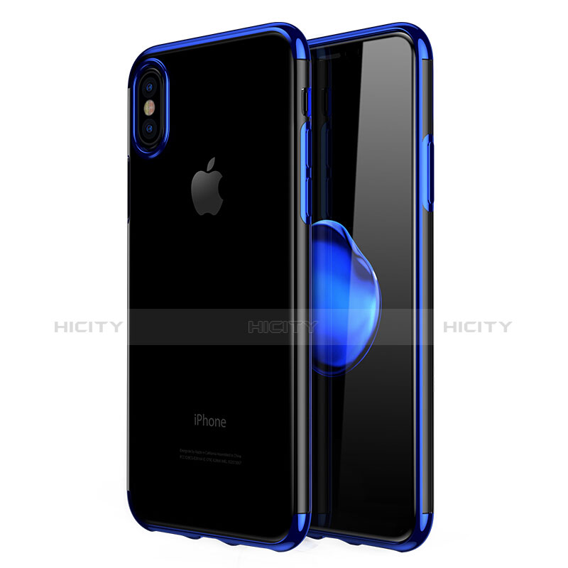 Silikon Schutzhülle Ultra Dünn Tasche Durchsichtig Transparent V07 für Apple iPhone X Blau groß