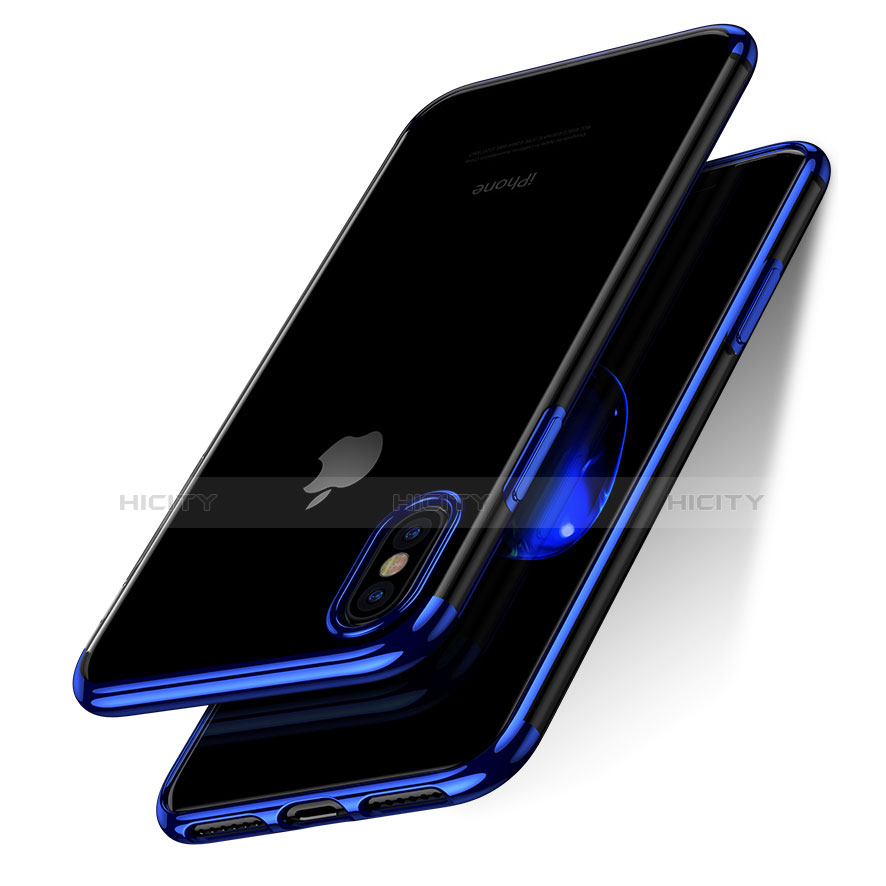 Silikon Schutzhülle Ultra Dünn Tasche Durchsichtig Transparent V07 für Apple iPhone X Blau groß