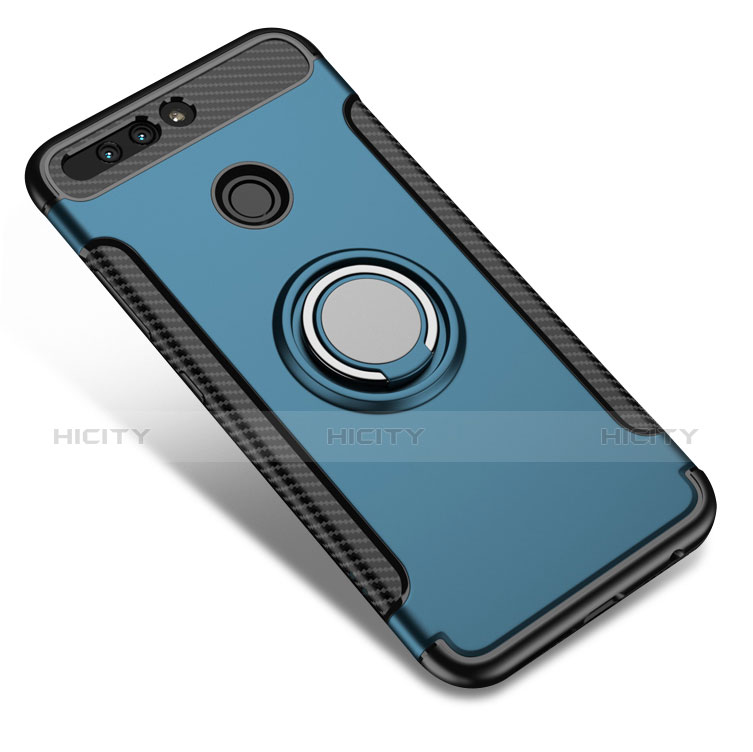 Silikon Schutzhülle und Kunststoff Tasche mit Fingerring Ständer A01 für Huawei Honor 8 Pro Blau