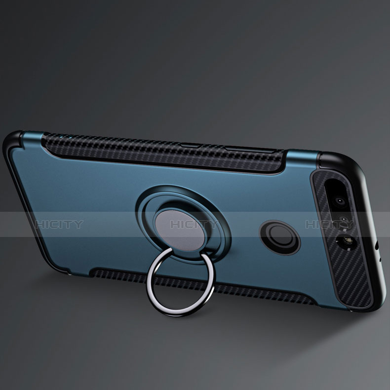 Silikon Schutzhülle und Kunststoff Tasche mit Fingerring Ständer A01 für Huawei Honor 8 Pro Blau groß