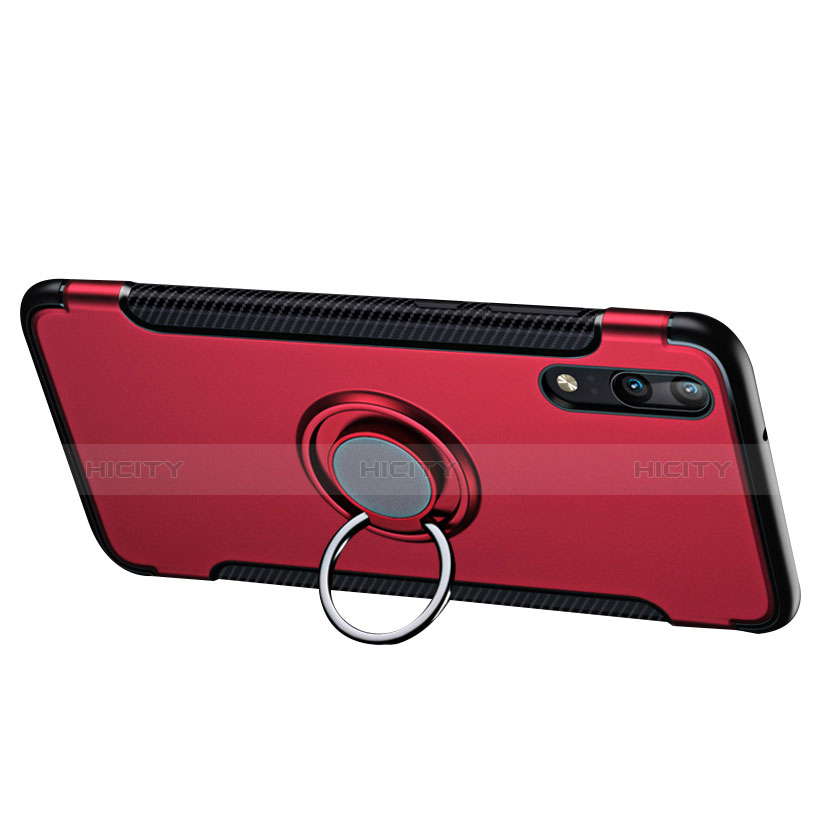 Silikon Schutzhülle und Kunststoff Tasche mit Fingerring Ständer für Huawei P20 Rot groß