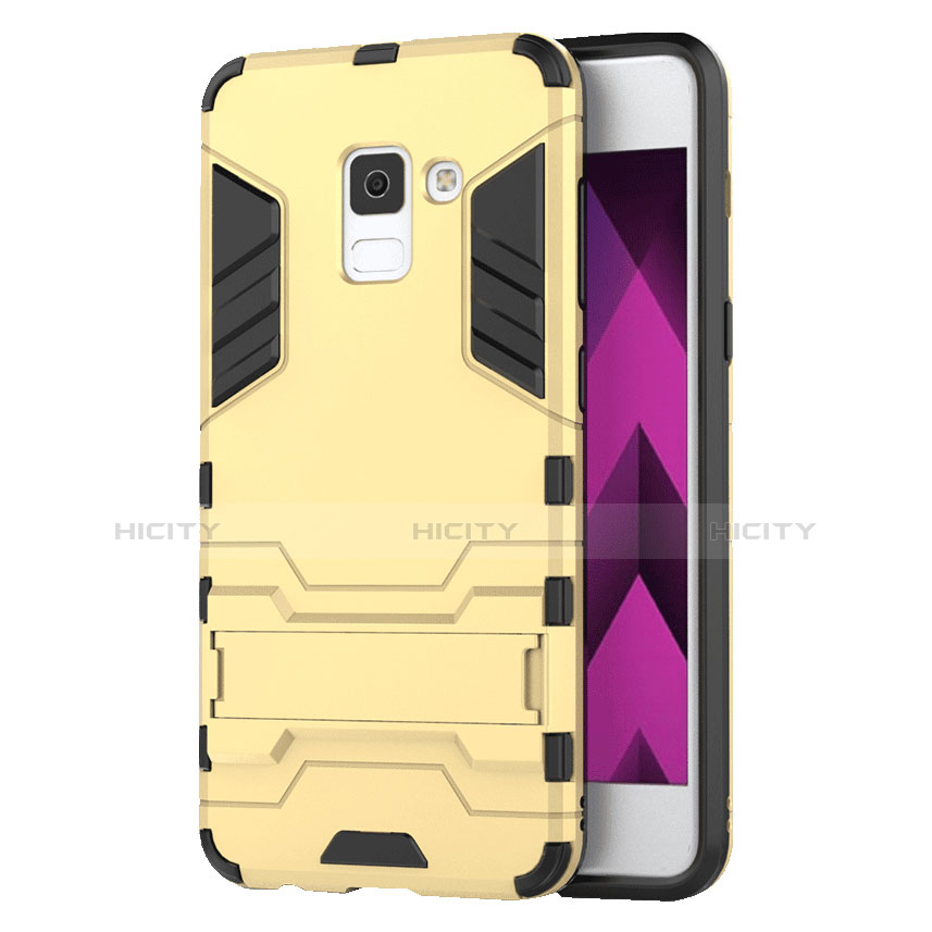 Silikon Schutzhülle und Kunststoff Tasche mit Ständer für Samsung Galaxy A5 (2018) A530F Gold