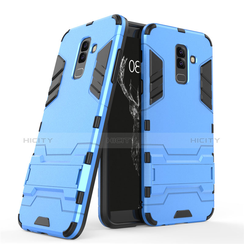 Silikon Schutzhülle und Kunststoff Tasche mit Ständer für Samsung Galaxy A6 Plus (2018) Blau