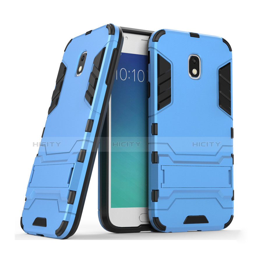 Silikon Schutzhülle und Kunststoff Tasche mit Ständer für Samsung Galaxy J3 (2017) J330F DS Blau