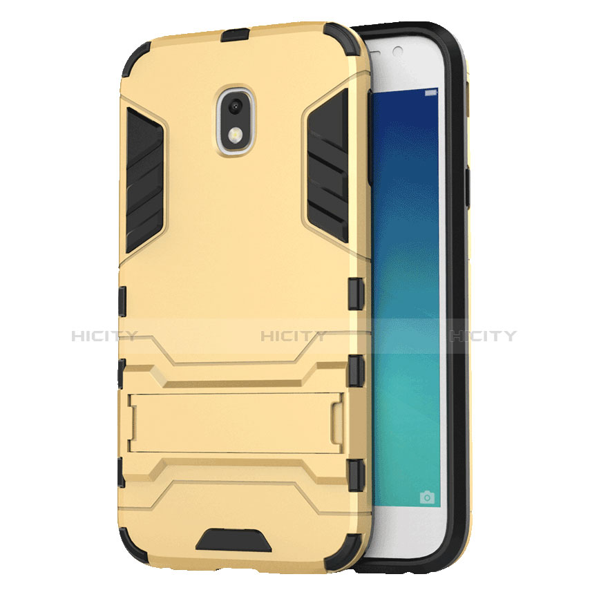 Silikon Schutzhülle und Kunststoff Tasche mit Ständer für Samsung Galaxy J3 (2018) SM-J377A Gold