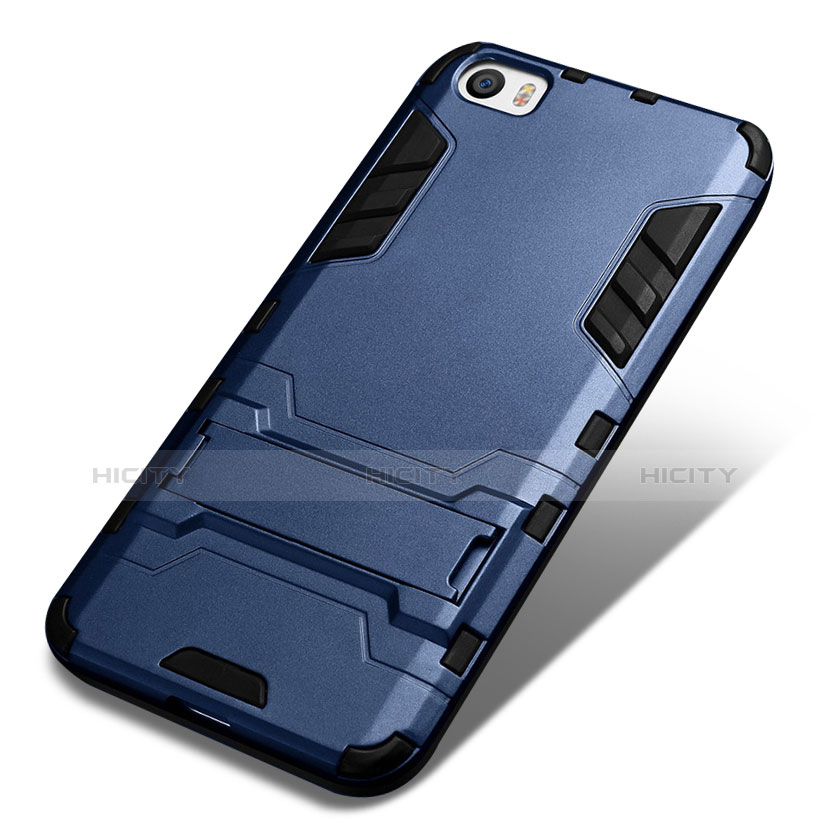 Silikon Schutzhülle und Kunststoff Tasche mit Ständer für Xiaomi Mi 5 Blau