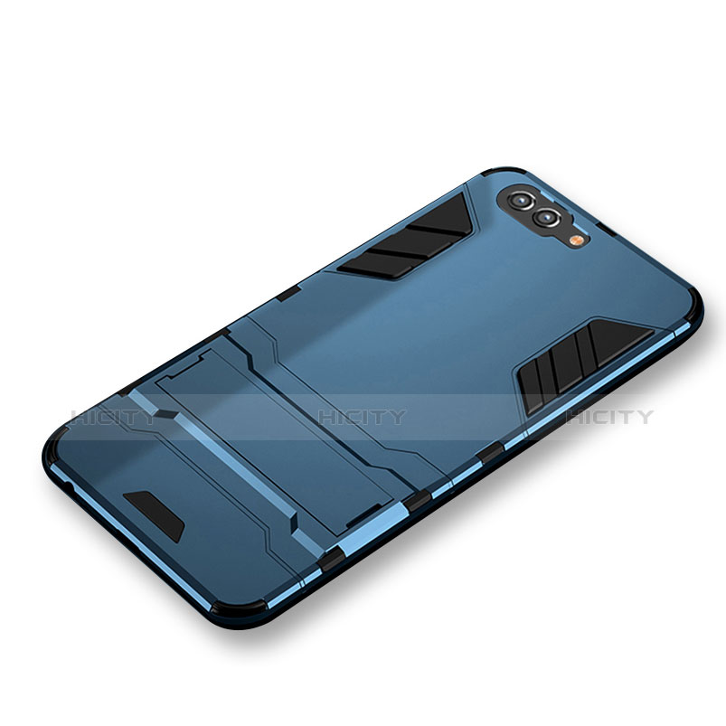 Silikon Schutzhülle und Kunststoff Tasche mit Ständer R01 für Huawei Honor V10 Blau