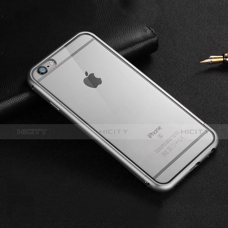 Tasche Luxus Aluminium Metall Rahmen für Apple iPhone 6S Grau groß