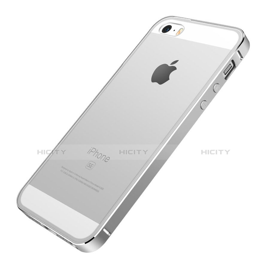 Tasche Luxus Aluminium Metall Rahmen für Apple iPhone SE Silber