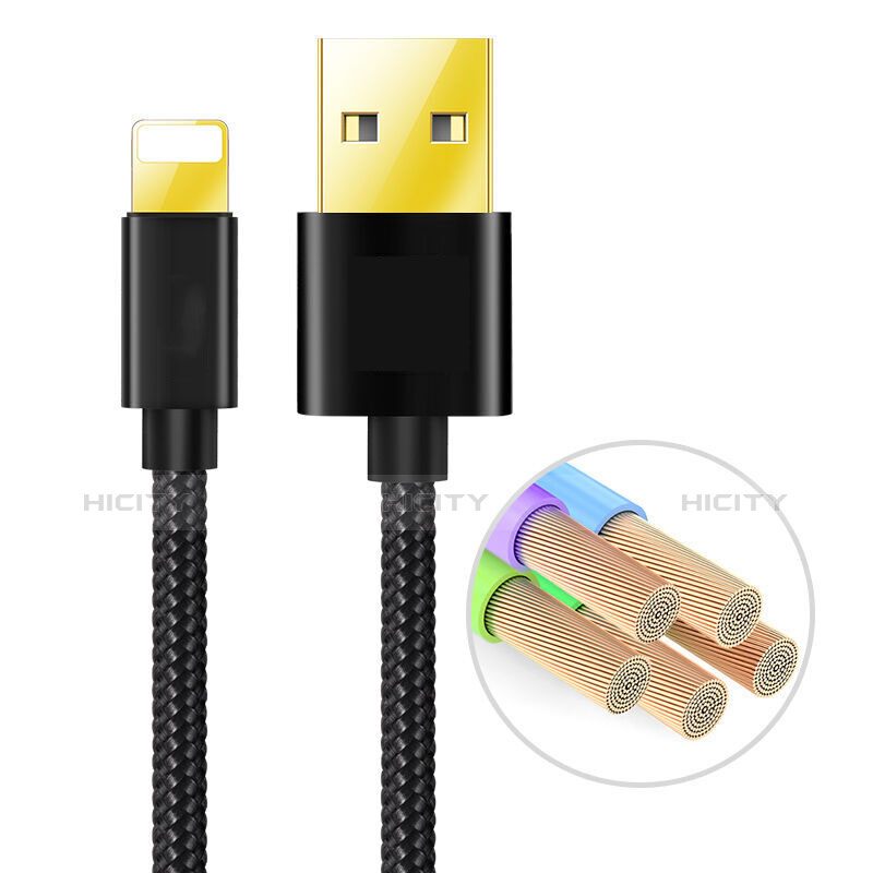 USB Ladekabel Kabel L02 für Apple iPad 10.2 (2020) Schwarz groß