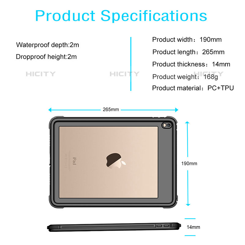 Wasserdicht Unterwasser Silikon Hülle Handyhülle und Kunststoff Waterproof Schutzhülle 360 Grad Ganzkörper Tasche für Apple iPad Air 3 Schwarz