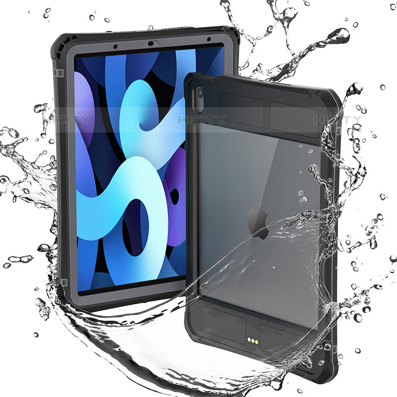 Wasserdicht Unterwasser Silikon Hülle Handyhülle und Kunststoff Waterproof Schutzhülle 360 Grad Ganzkörper Tasche für Apple iPad Air 4 10.9 (2020) Schwarz