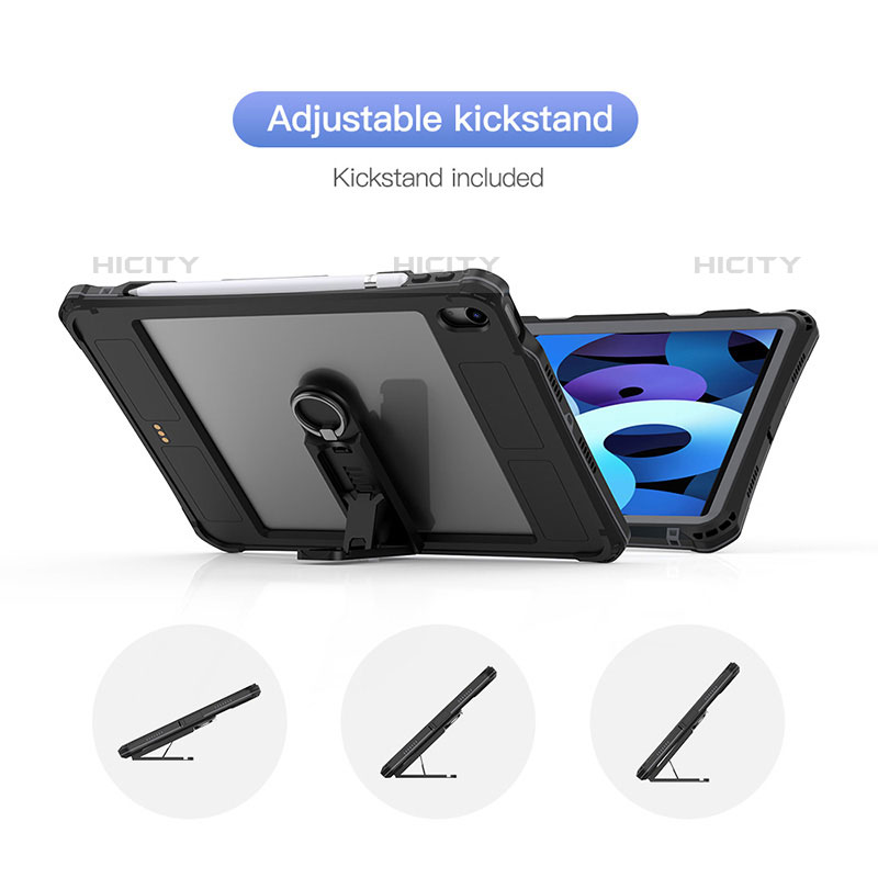 Wasserdicht Unterwasser Silikon Hülle Handyhülle und Kunststoff Waterproof Schutzhülle 360 Grad Ganzkörper Tasche für Apple iPad Air 4 10.9 (2020) Schwarz