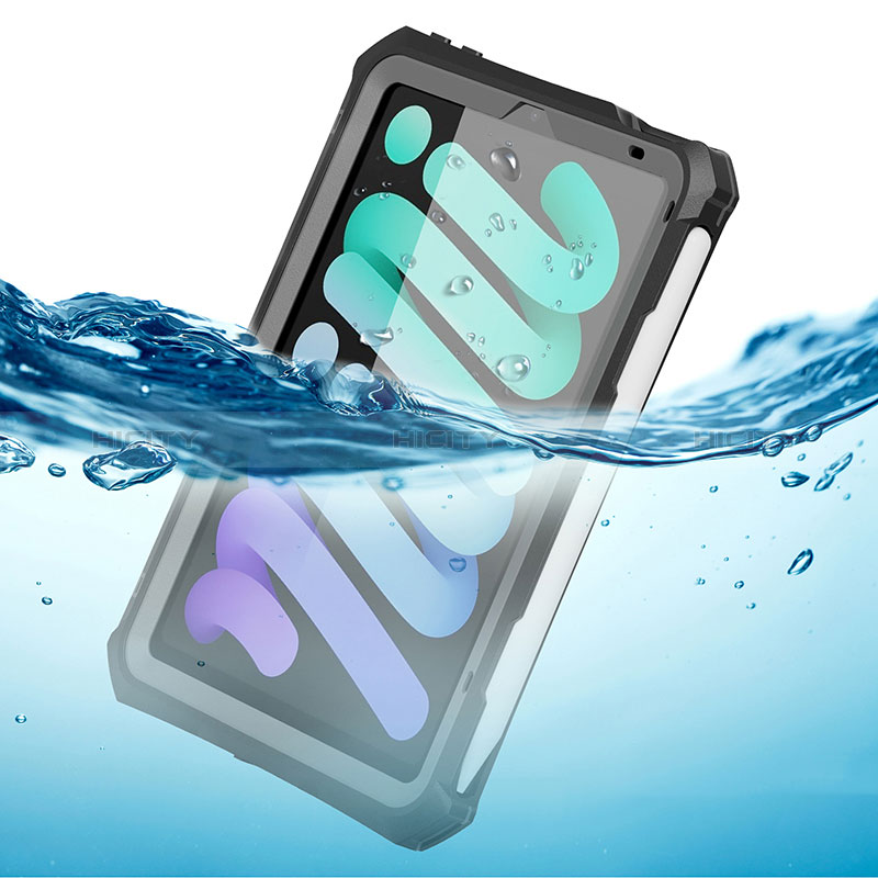 Wasserdicht Unterwasser Silikon Hülle Handyhülle und Kunststoff Waterproof Schutzhülle 360 Grad Ganzkörper Tasche für Apple iPad Mini 6 Schwarz