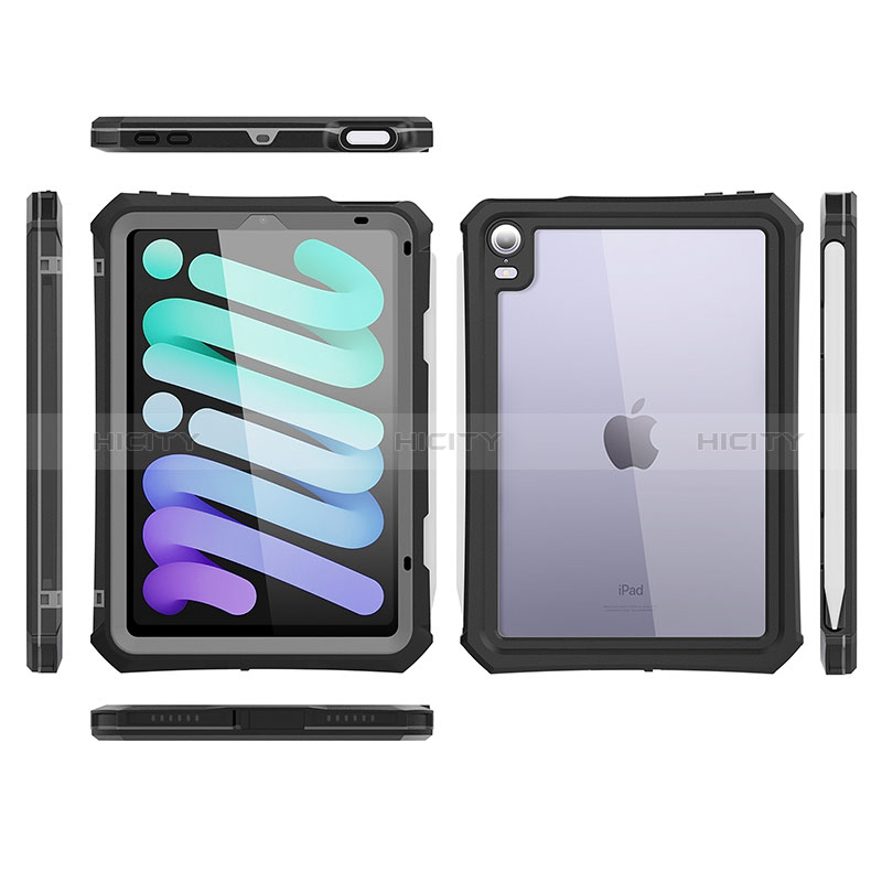 Wasserdicht Unterwasser Silikon Hülle Handyhülle und Kunststoff Waterproof Schutzhülle 360 Grad Ganzkörper Tasche für Apple iPad Mini 6 Schwarz