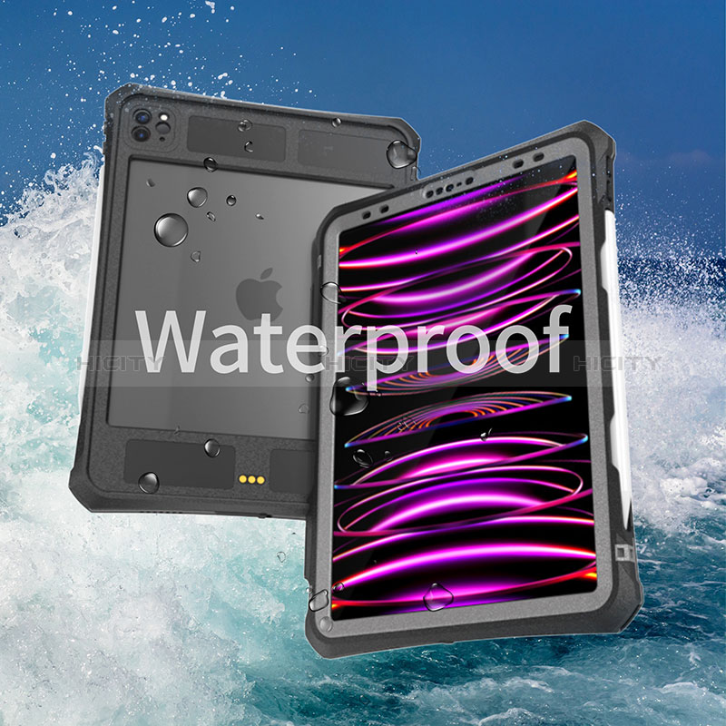 Wasserdicht Unterwasser Silikon Hülle Handyhülle und Kunststoff Waterproof Schutzhülle 360 Grad Ganzkörper Tasche für Apple iPad Pro 11 (2022) Schwarz groß