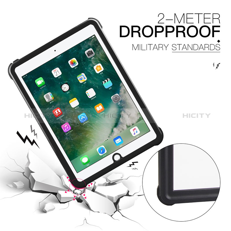 Wasserdicht Unterwasser Silikon Hülle Handyhülle und Kunststoff Waterproof Schutzhülle 360 Grad Ganzkörper Tasche für Apple New iPad 9.7 (2017) Schwarz