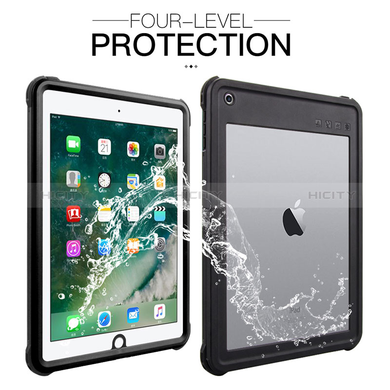 Wasserdicht Unterwasser Silikon Hülle Handyhülle und Kunststoff Waterproof Schutzhülle 360 Grad Ganzkörper Tasche für Apple New iPad 9.7 (2018) Schwarz