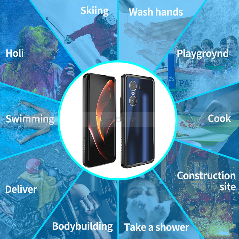 Wasserdicht Unterwasser Silikon Hülle Handyhülle und Kunststoff Waterproof Schutzhülle 360 Grad Ganzkörper Tasche für Huawei Honor 60 5G Schwarz