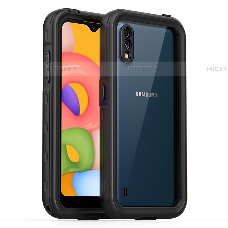 Wasserdicht Unterwasser Silikon Hülle Handyhülle und Kunststoff Waterproof Schutzhülle 360 Grad Ganzkörper Tasche für Samsung Galaxy A01 SM-A015 Schwarz