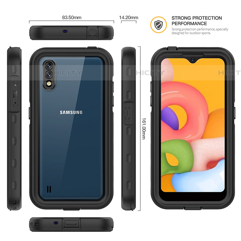 Wasserdicht Unterwasser Silikon Hülle Handyhülle und Kunststoff Waterproof Schutzhülle 360 Grad Ganzkörper Tasche für Samsung Galaxy A01 SM-A015 Schwarz