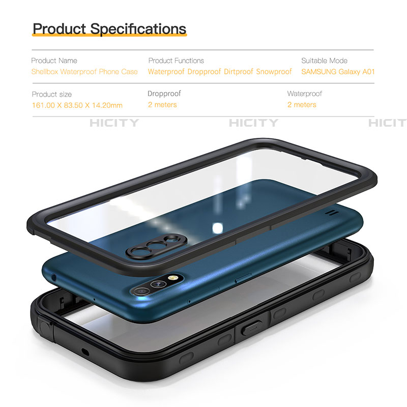 Wasserdicht Unterwasser Silikon Hülle Handyhülle und Kunststoff Waterproof Schutzhülle 360 Grad Ganzkörper Tasche für Samsung Galaxy A01 SM-A015 Schwarz