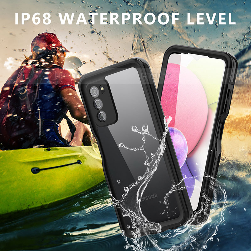 Wasserdicht Unterwasser Silikon Hülle Handyhülle und Kunststoff Waterproof Schutzhülle 360 Grad Ganzkörper Tasche für Samsung Galaxy A03s Schwarz