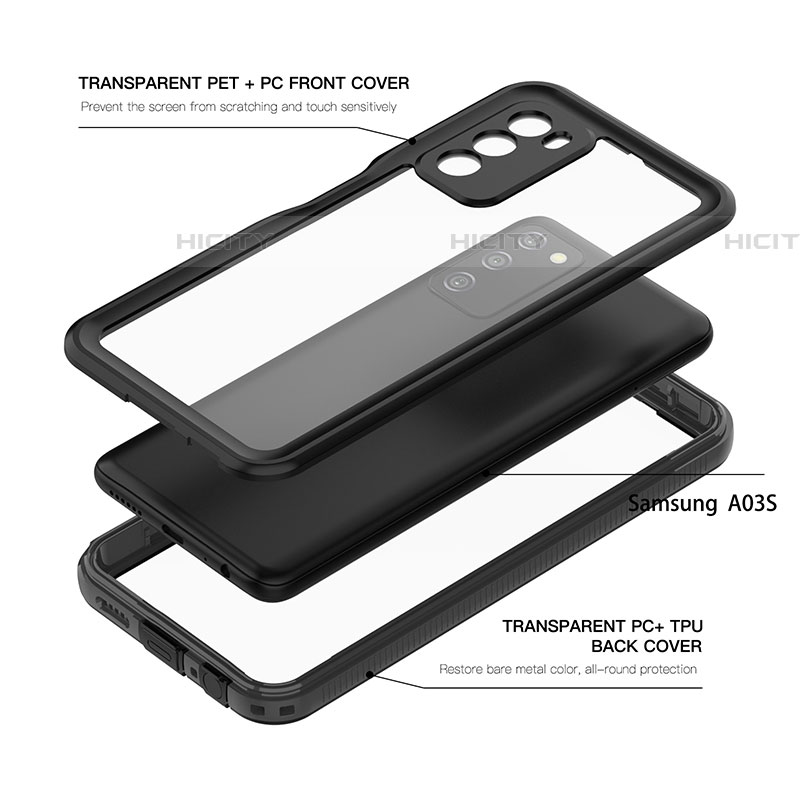 Wasserdicht Unterwasser Silikon Hülle Handyhülle und Kunststoff Waterproof Schutzhülle 360 Grad Ganzkörper Tasche für Samsung Galaxy A03s Schwarz