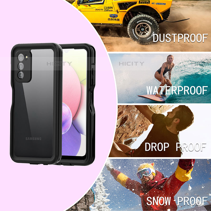 Wasserdicht Unterwasser Silikon Hülle Handyhülle und Kunststoff Waterproof Schutzhülle 360 Grad Ganzkörper Tasche für Samsung Galaxy A03s Schwarz