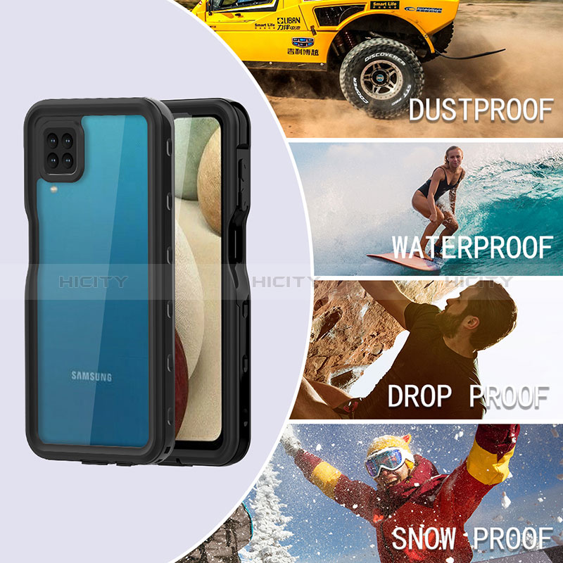 Wasserdicht Unterwasser Silikon Hülle Handyhülle und Kunststoff Waterproof Schutzhülle 360 Grad Ganzkörper Tasche für Samsung Galaxy A12 5G Schwarz