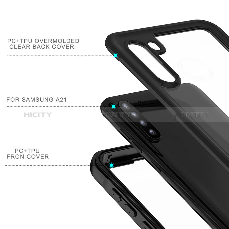 Wasserdicht Unterwasser Silikon Hülle Handyhülle und Kunststoff Waterproof Schutzhülle 360 Grad Ganzkörper Tasche für Samsung Galaxy A21 Schwarz