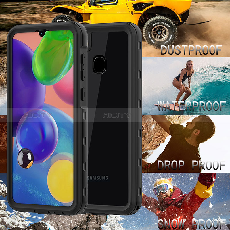 Wasserdicht Unterwasser Silikon Hülle Handyhülle und Kunststoff Waterproof Schutzhülle 360 Grad Ganzkörper Tasche für Samsung Galaxy A21 Schwarz