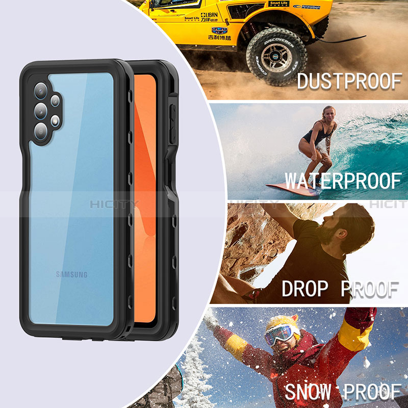 Wasserdicht Unterwasser Silikon Hülle Handyhülle und Kunststoff Waterproof Schutzhülle 360 Grad Ganzkörper Tasche für Samsung Galaxy A32 4G Schwarz