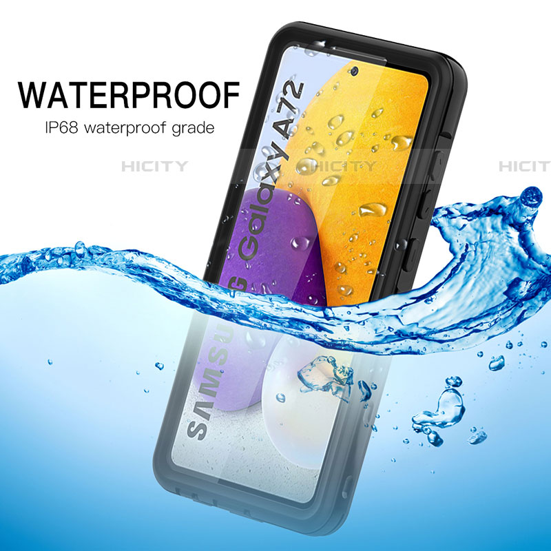 Wasserdicht Unterwasser Silikon Hülle Handyhülle und Kunststoff Waterproof Schutzhülle 360 Grad Ganzkörper Tasche für Samsung Galaxy A72 4G Schwarz groß