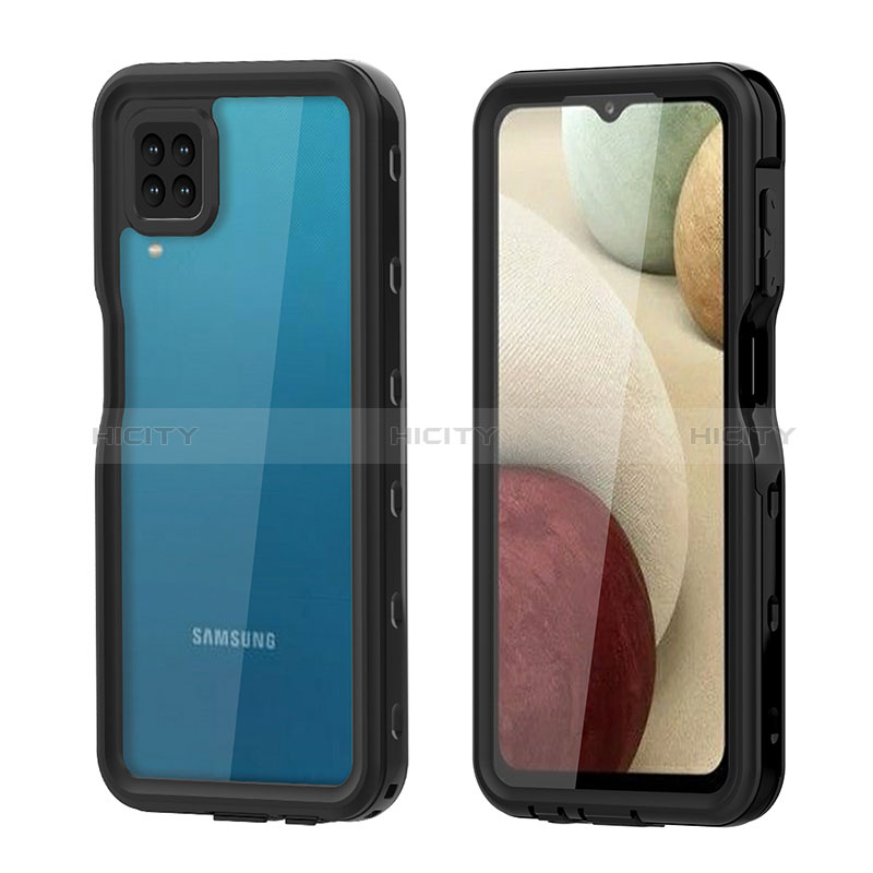 Wasserdicht Unterwasser Silikon Hülle Handyhülle und Kunststoff Waterproof Schutzhülle 360 Grad Ganzkörper Tasche für Samsung Galaxy F12 Schwarz Plus