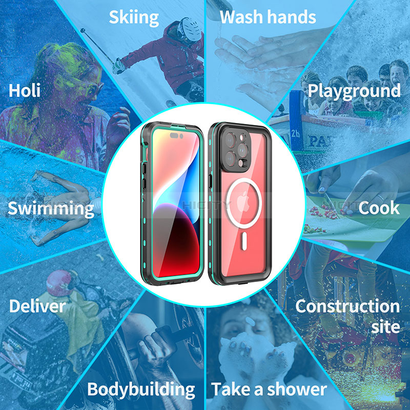 Wasserdicht Unterwasser Silikon Hülle Handyhülle und Kunststoff Waterproof Schutzhülle 360 Grad Ganzkörper Tasche mit Mag-Safe Magnetic Magnetisch für Apple iPhone 13 Pro