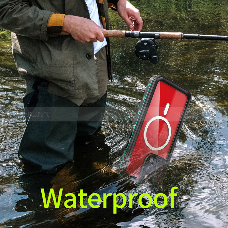 Wasserdicht Unterwasser Silikon Hülle Handyhülle und Kunststoff Waterproof Schutzhülle 360 Grad Ganzkörper Tasche mit Mag-Safe Magnetic Magnetisch für Apple iPhone 15 Pro Max groß