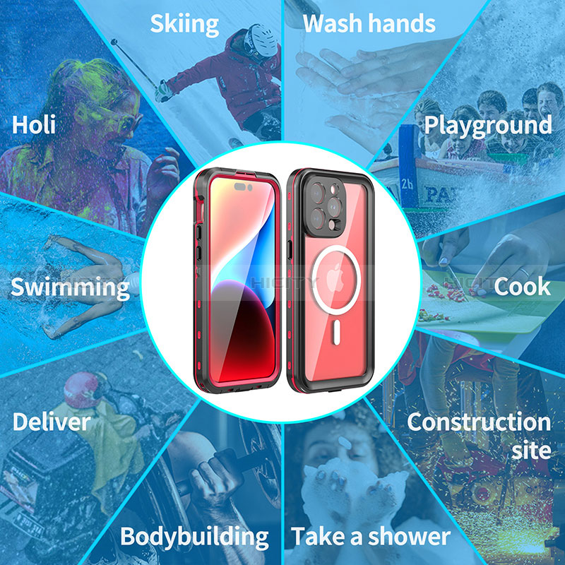 Wasserdicht Unterwasser Silikon Hülle Handyhülle und Kunststoff Waterproof Schutzhülle 360 Grad Ganzkörper Tasche mit Mag-Safe Magnetic Magnetisch HJ1 für Apple iPhone 13 Pro Max groß