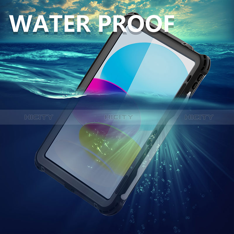 Wasserdicht Unterwasser Silikon Hülle Handyhülle und Kunststoff Waterproof Schutzhülle 360 Grad Ganzkörper Tasche W01 für Apple iPad 10.9 (2022) Schwarz