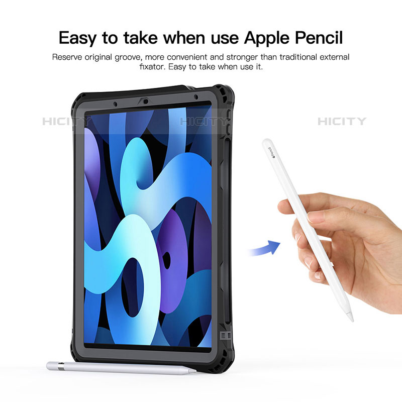 Wasserdicht Unterwasser Silikon Hülle Handyhülle und Kunststoff Waterproof Schutzhülle 360 Grad Ganzkörper Tasche W01 für Apple iPad Air 4 10.9 (2020) Schwarz