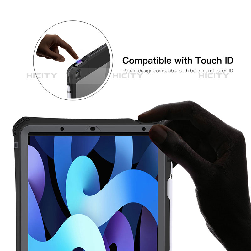 Wasserdicht Unterwasser Silikon Hülle Handyhülle und Kunststoff Waterproof Schutzhülle 360 Grad Ganzkörper Tasche W01 für Apple iPad Air 4 10.9 (2020) Schwarz