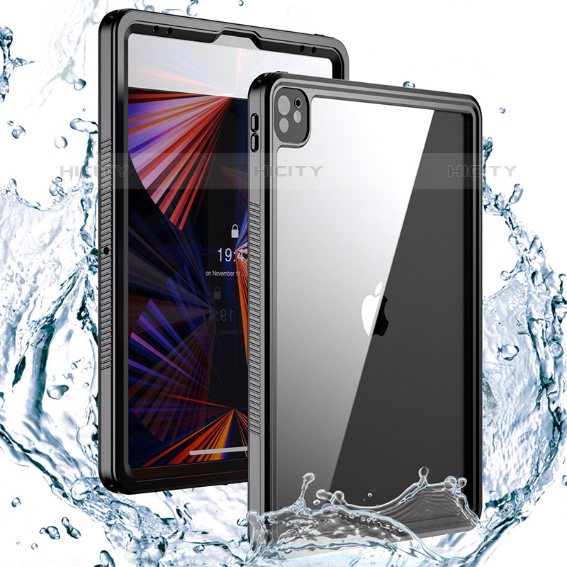 Wasserdicht Unterwasser Silikon Hülle Handyhülle und Kunststoff Waterproof Schutzhülle 360 Grad Ganzkörper Tasche W01 für Apple iPad Pro 12.9 (2020) Schwarz