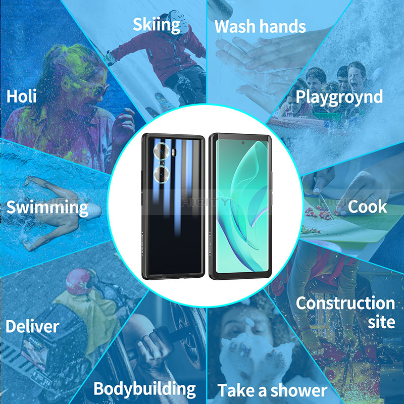 Wasserdicht Unterwasser Silikon Hülle Handyhülle und Kunststoff Waterproof Schutzhülle 360 Grad Ganzkörper Tasche W01 für Huawei Honor 60 Pro 5G Schwarz