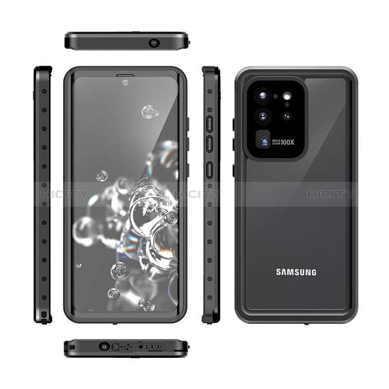 Wasserdicht Unterwasser Silikon Hülle Handyhülle und Kunststoff Waterproof Schutzhülle 360 Grad Ganzkörper Tasche W01 für Samsung Galaxy S20 Ultra 5G Schwarz