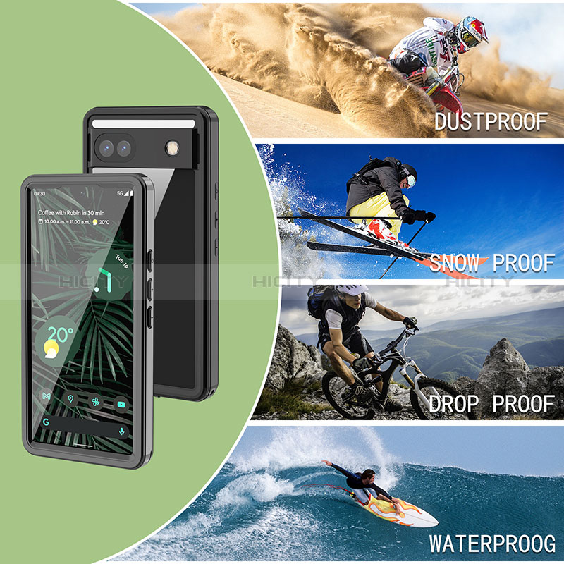 Wasserdicht Unterwasser Silikon Hülle Handyhülle und Kunststoff Waterproof Schutzhülle 360 Grad Ganzkörper Tasche W02 für Google Pixel 6a 5G Schwarz groß