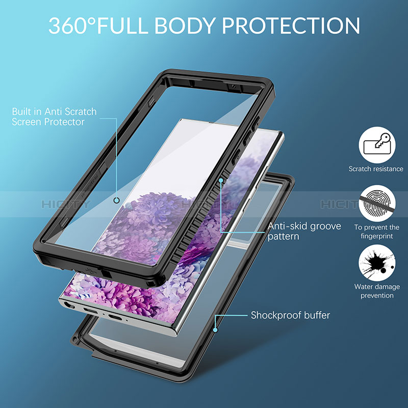 Wasserdicht Unterwasser Silikon Hülle Handyhülle und Kunststoff Waterproof Schutzhülle 360 Grad Ganzkörper Tasche W02 für Samsung Galaxy S23 Ultra 5G Schwarz