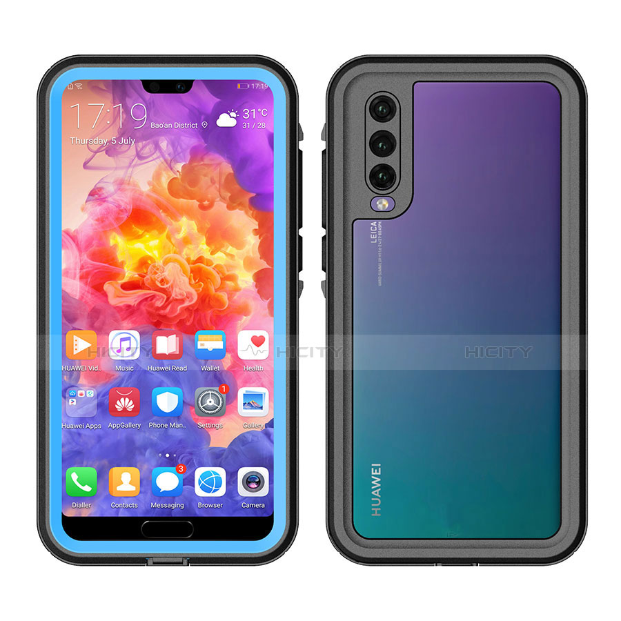 Wasserdicht Unterwasser Silikon Hülle Handyhülle und Kunststoff Waterproof Schutzhülle 360 Grad Tasche für Huawei P20 Pro Hellblau