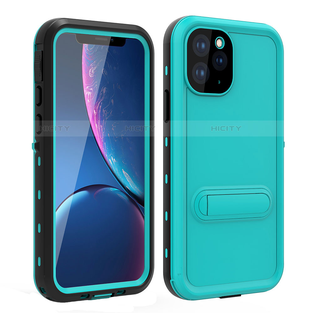 Wasserdicht Unterwasser Silikon Hülle Handyhülle und Kunststoff Waterproof Schutzhülle 360 Grad Tasche mit Ständer für Apple iPhone 11 Pro Max Cyan