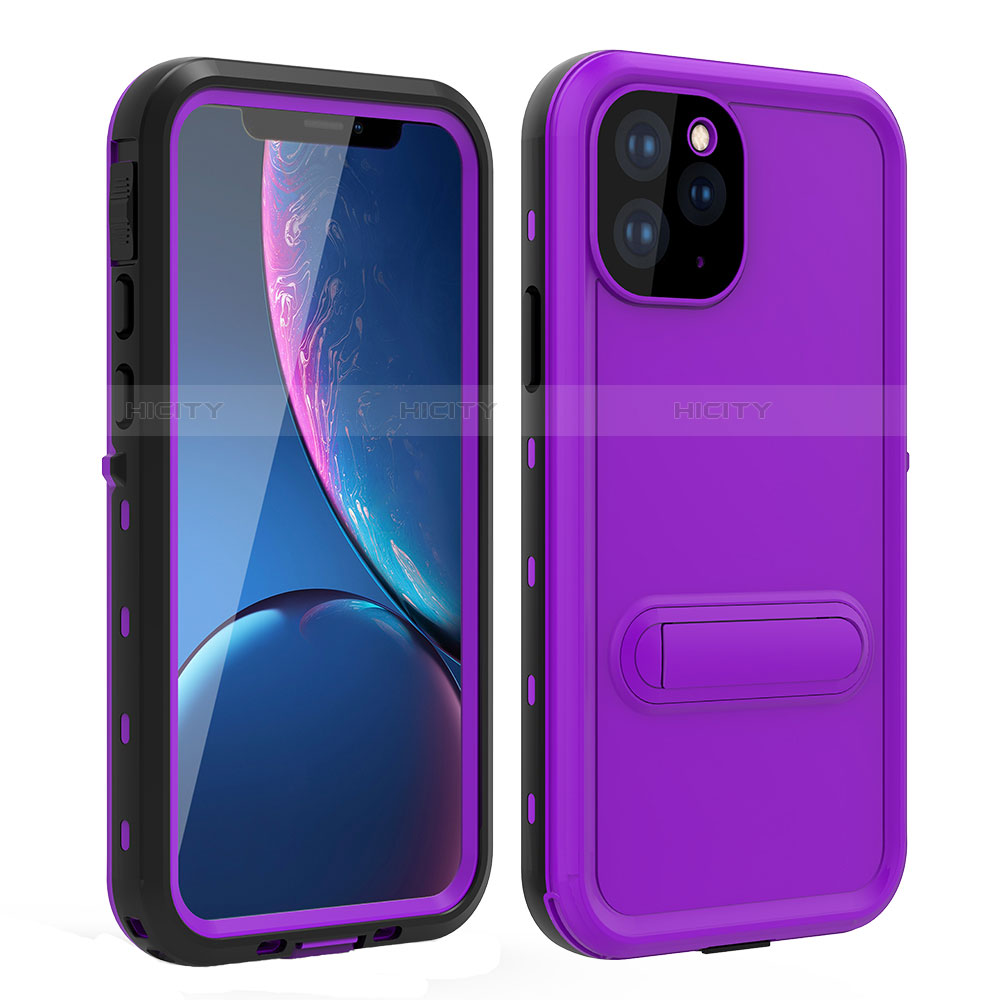 Wasserdicht Unterwasser Silikon Hülle Handyhülle und Kunststoff Waterproof Schutzhülle 360 Grad Tasche mit Ständer für Apple iPhone 11 Pro Max Violett Plus